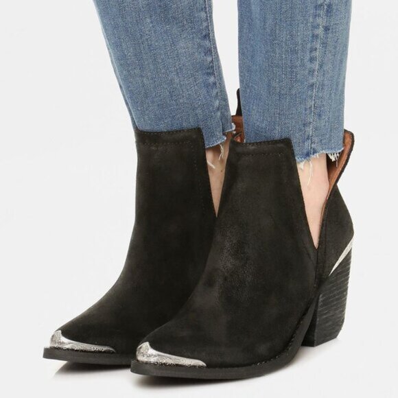 Jeffrey Campbell Cromwell Western Cutout Ankle Booties Black Leather sz 7.5 Boho - Picture 5 of 16